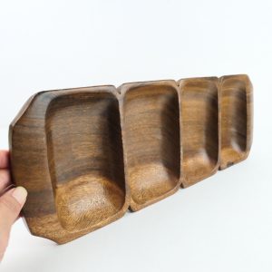 Vintage teakhout serveer schaal, 4 vaks, lang