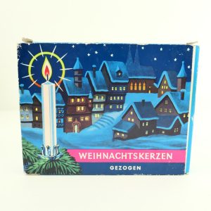 Vintage kaarsen klein, weihnachtskerzen in doos rood