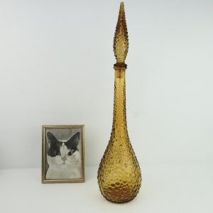 Vintage Empoli fles of karaf, genie bottle, Italy 57 cm amber