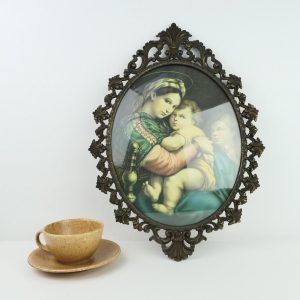 Vintage fotolijst Italie, sierlijke metalen rand, bolglas