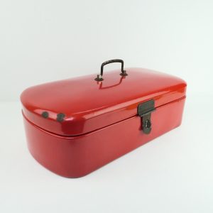 Vintage emaille broodbak, brood blik in rood