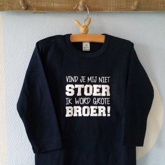 Baby T-Shirt zwangerschap aankondiging big brother Vind je mij niet stoer? Want ik word grote broer! lange mouw shirt| donkerblauw| maat 80…