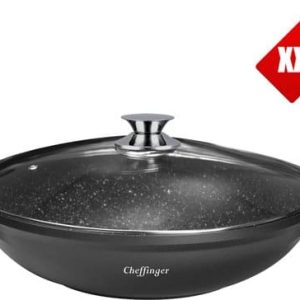 Cheffinger Luxe Wokpan XXL met Deksel – 40cm – Black Line Edition – Inductie