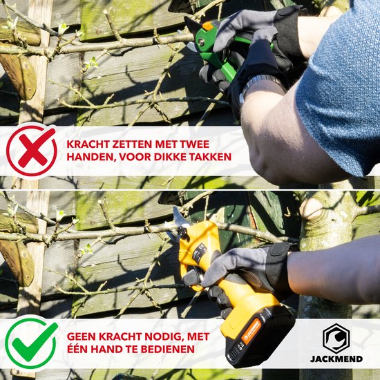 JACKMEND Elektrische Snoeischaar Incl. Opbergkoffer en 2 Accu’s – 35mm Snijdiameter – Professioneel Heggenschaar op Batterij – Draadloos Elektrisch… - Afbeelding 3