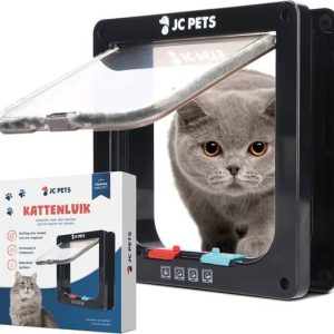 JC Pets Premium Kattenluik – Inclusief Tunnel – 4 Vergrendelingsstanden – Zwart – 20 x 19 x 5.5 cm – Waterdicht