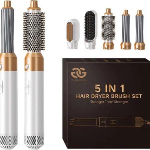 Krultang 5 in 1 – Luxe Multistyler – Haardroger – Stijltang – Multifunctionele Föhn – 5 opzetstukken – Föhnborstel – Airstyler – White/Gold edition