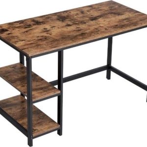 MIRA Home – Computertafel – Bureau – Twee planken – Industrieel – Vintage – Bruin/zwart – 120x60x75