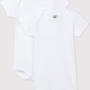 Petit Bateau Set van 2 witte babyrompertjes met korte mouwen Unisex Rompertje – Wit – Maat 62