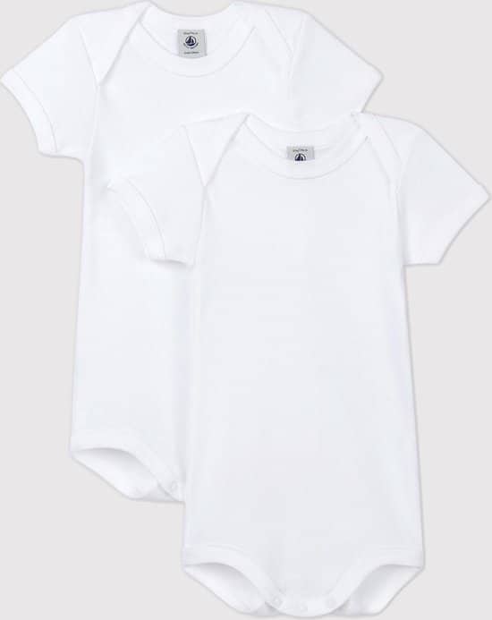 Petit Bateau Set van 2 witte babyrompertjes met korte mouwen Unisex Rompertje – Wit – Maat 62 - Afbeelding 2