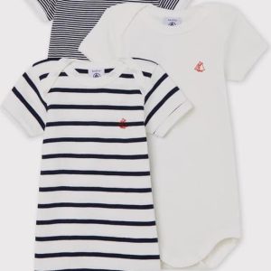 Petit Bateau Set van 3 babyrompertjes met korte mouwen Unisex Rompertje – Maat 74