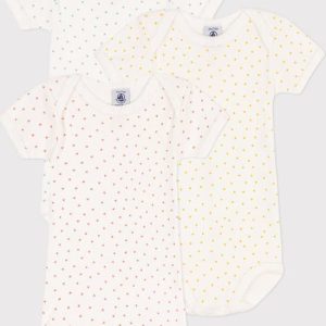 Petit Bateau Set van 3 body’s met korte mouwen en hartjes in katoen Meisjes Rompertje – Maat 92/98