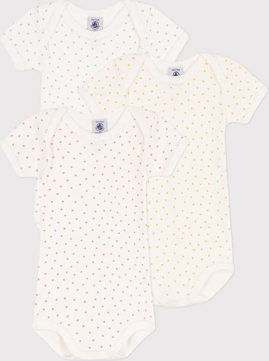 Petit Bateau Set van 3 body’s met korte mouwen en hartjes in katoen Meisjes Rompertje – Maat 92/98