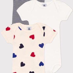 Petit Bateau Set van 3 body’s met korte mouwen en hartjes in katoen Unisex Rompertje – Maat 86