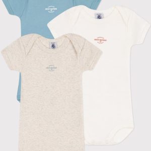 Petit Bateau Set van 3 katoenen body’s met korte mouwen ‘130 ans’ Unisex Rompertje – Maat 68