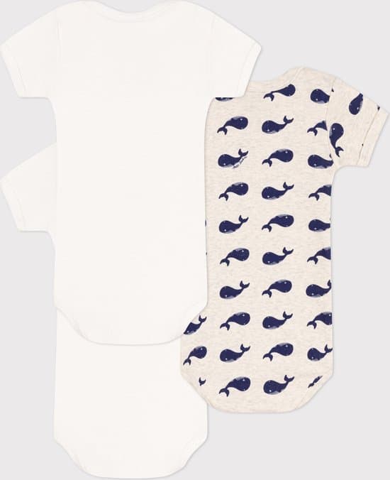 Petit Bateau Set van 3 katoenen body’s met korte mouwen en walvisjes Unisex Rompertje – Meerkleurig – Maat 80 - Afbeelding 3