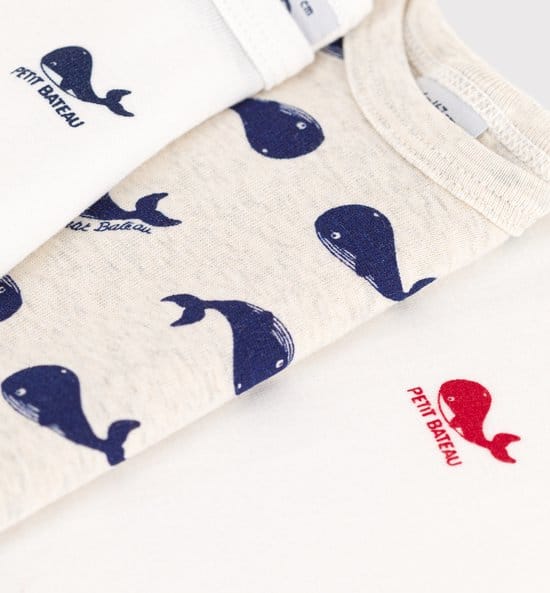 Petit Bateau Set van 3 katoenen body’s met korte mouwen en walvisjes Unisex Rompertje – Meerkleurig – Maat 80 - Afbeelding 4