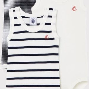 Petit Bateau Set van 3 mouwloze body’s voor baby’s Unisex Rompertje – Maat 80