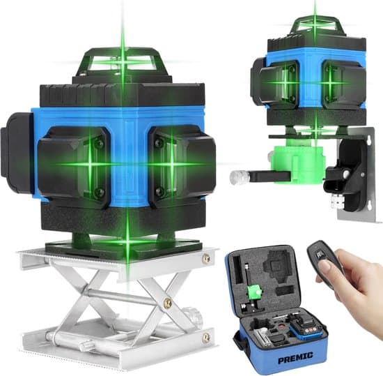 Premic Zelfnivellerende Kruislijnlaser 4D Bouwlaser – 4 tot 16 Lijnen – 360° Graden roterende laser – Inclusief 2X Batterijen